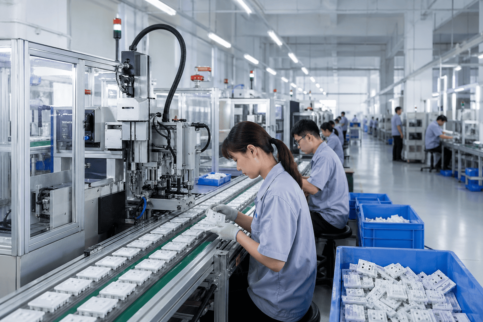 A modern production line for high-quality wall switches in a Chinese factory