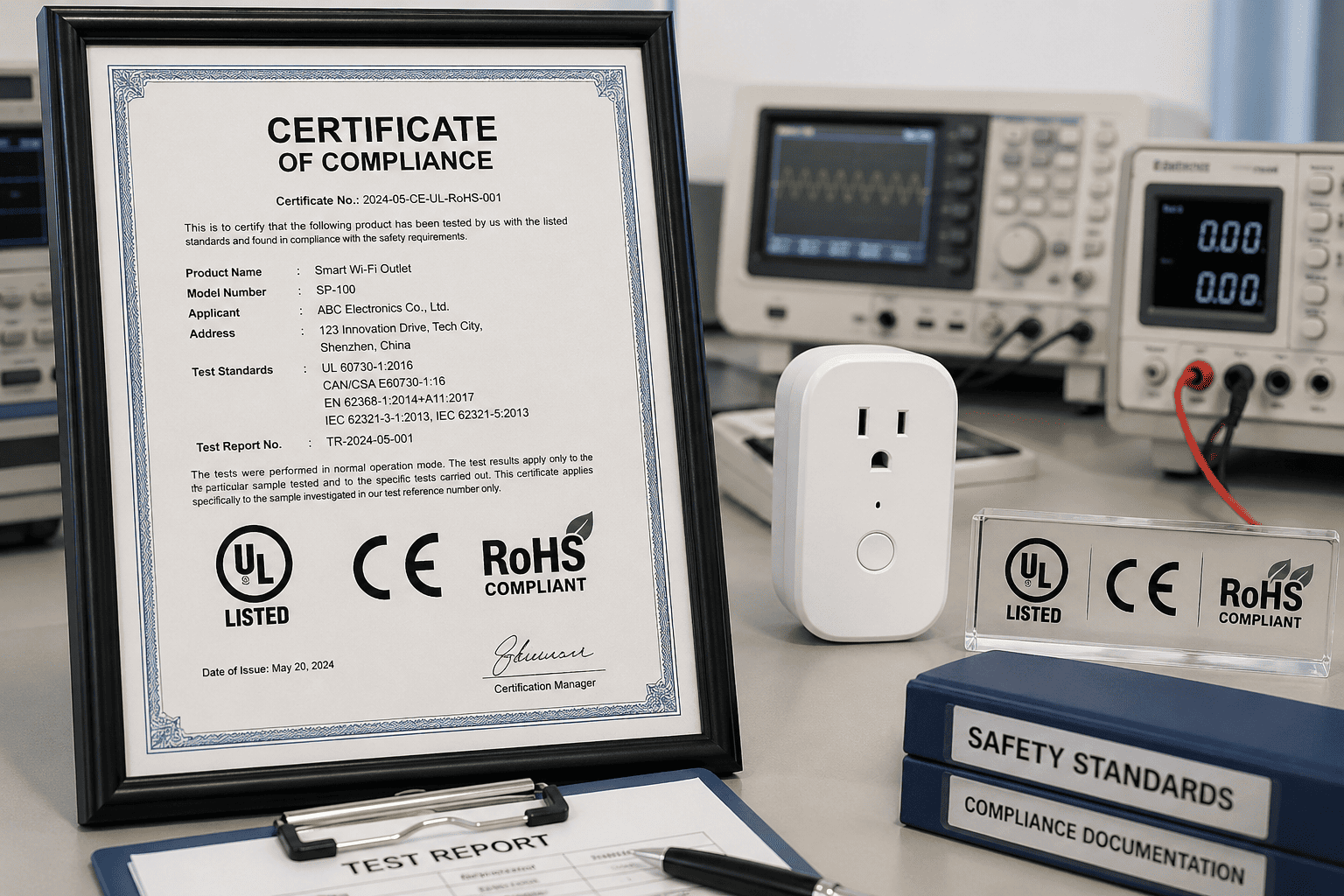 A certificate of compliance for an electrical product