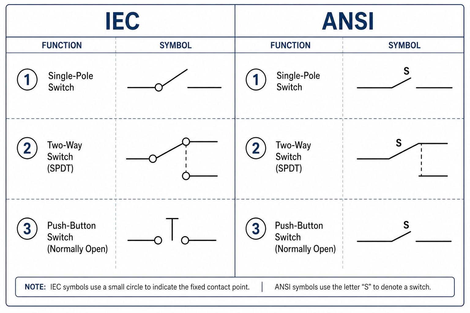 Comparison of IEC and ANSI switch symbols