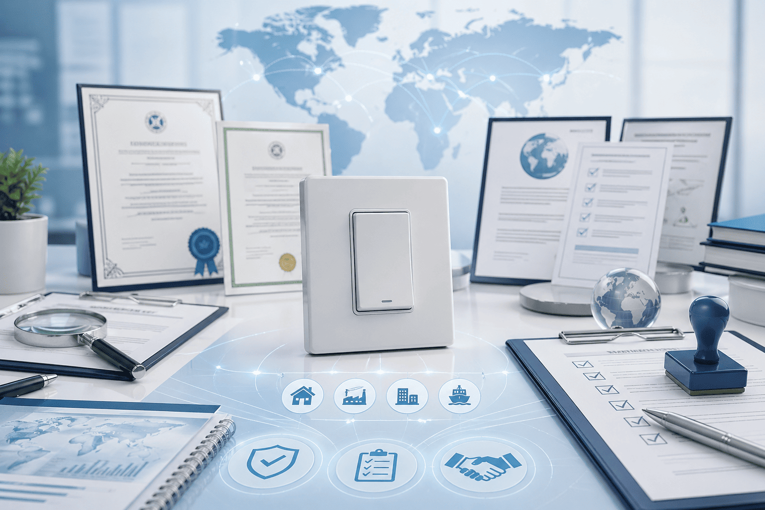 A collection of international certification logos for electrical products