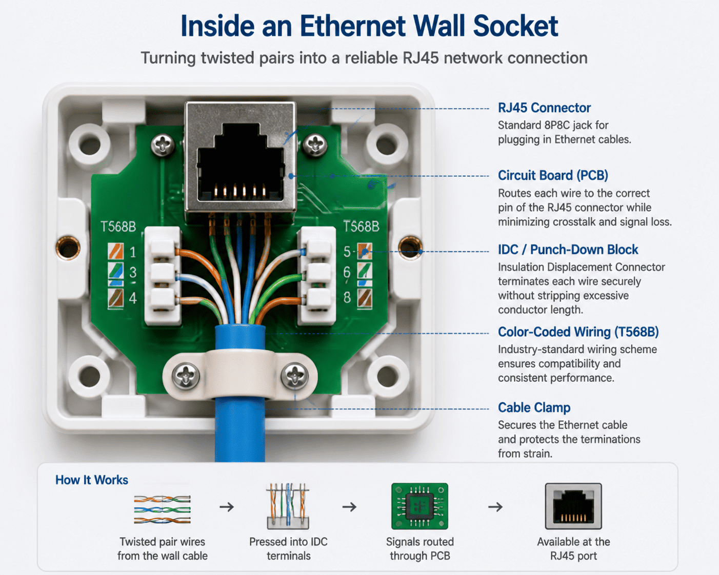 Internal view of an Ethernet wall socket