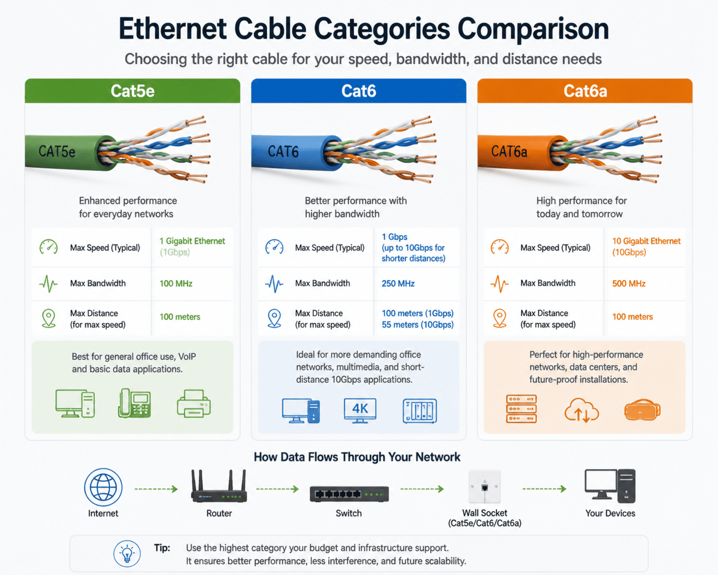 Ethernet cable categories comparison