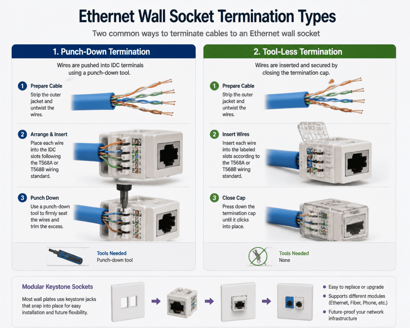 Different Ethernet socket termination types